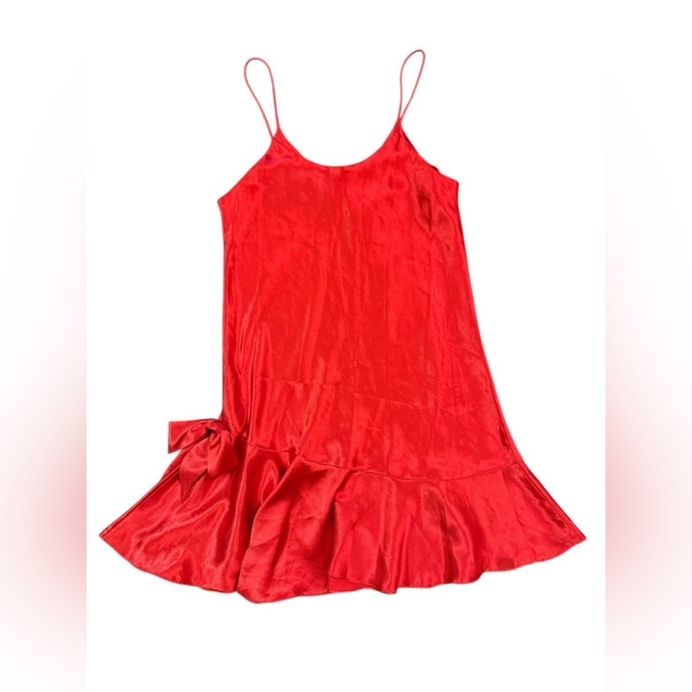 BEAUTIFUL Vintage LIZ Red Bow Mini Slip Dress Size Medium. - Picture 6 of 7